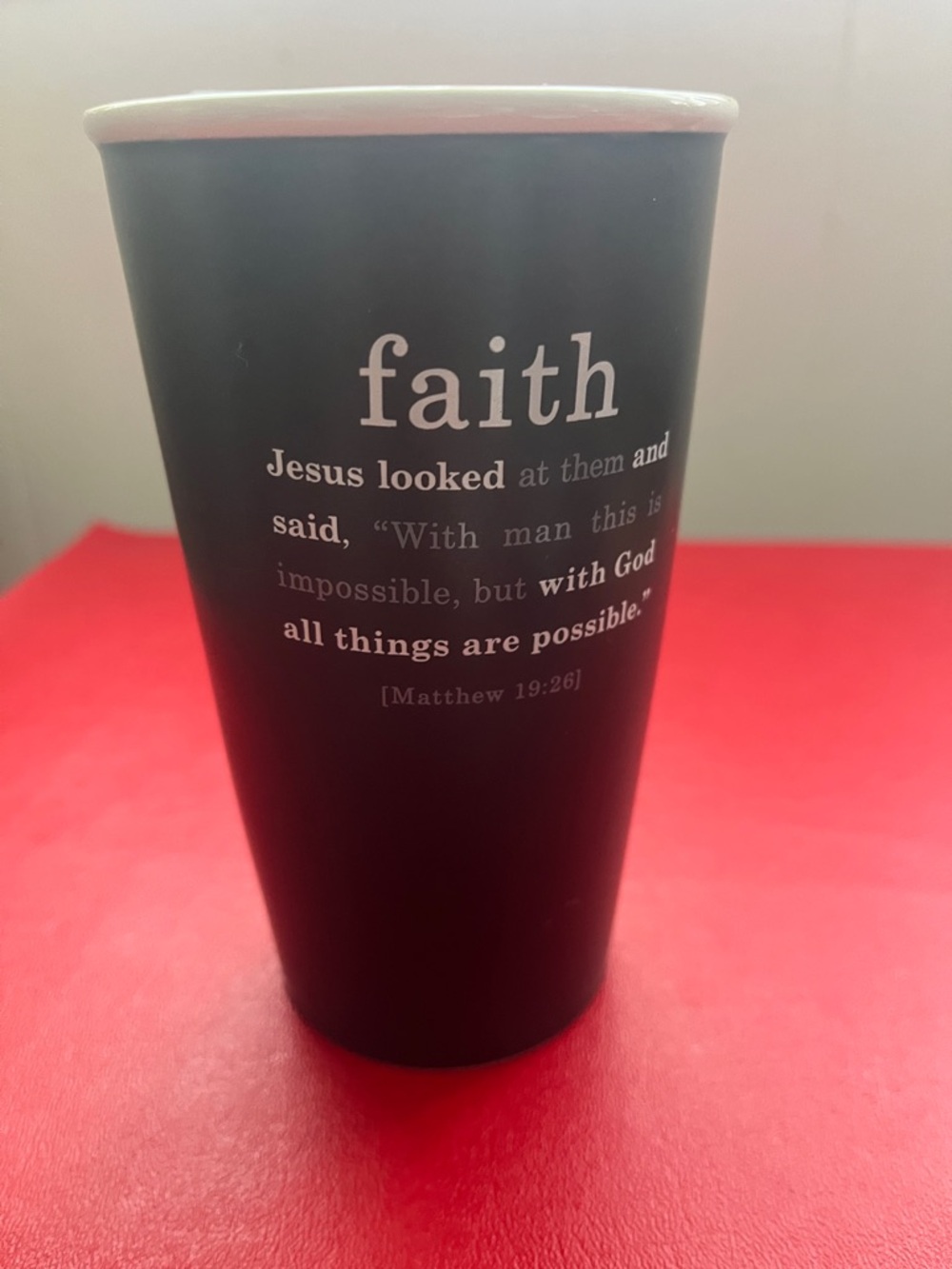 Travel Mug Lighthouse Christian with Lid FAITH all things are POSSIBLE WITH GOD